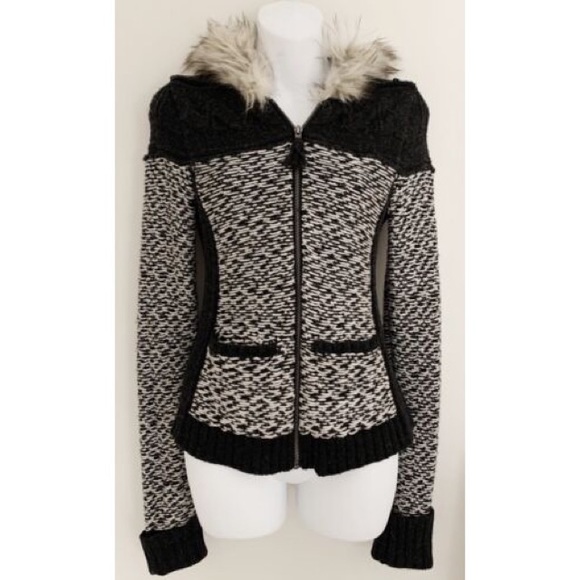 Anthropologie sweater with faux fur trimmed hood - Picture 1 of 8